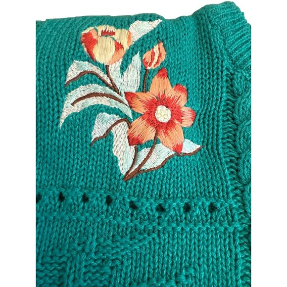 Vintage Herman Geist Knit Pullover Sweater Small Floral Tennis Short Sleeve 90s - Picture 3 of 5